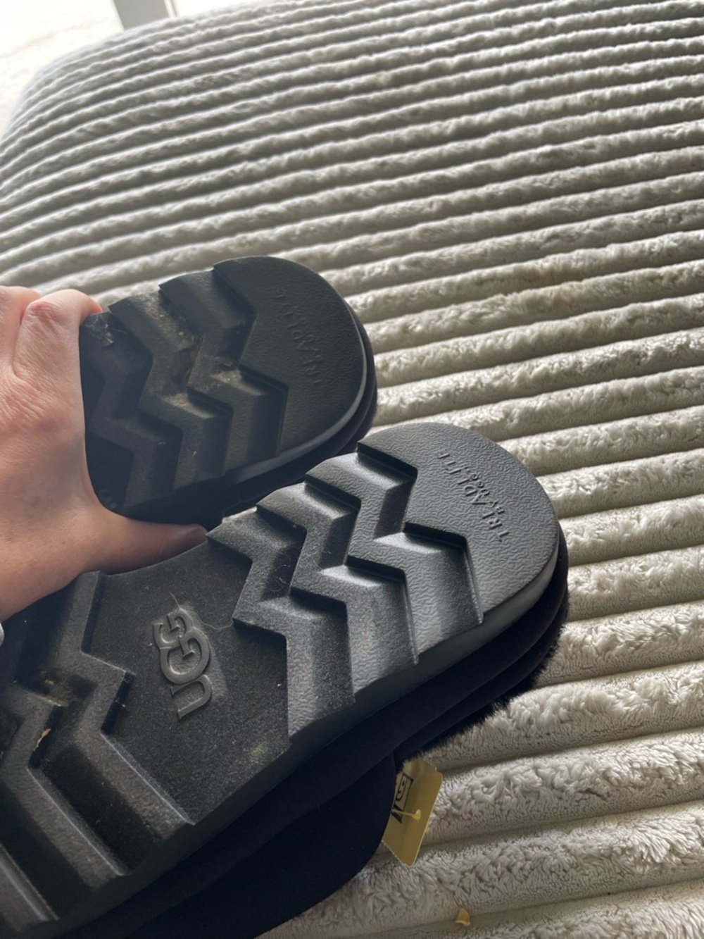 UGG Black Plush Logo Slide Sandals - Picture 6 of 8